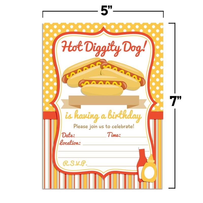 Amanda Creation Hot Dog BBQ Party Fill In Invitations set of 20 5 X 7 Cards with White Envelopes. Perfect for Grilling Parties, Graduation, Family reunions, and more by AmandaCreation - Image 5